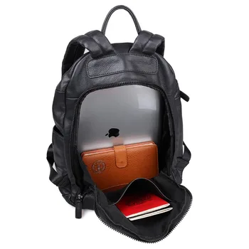 J.M.D Genuine Leather Unisex Laptop Backpack Black Preppy Style School Backpacks Satchel Bag For Pad Travel Bag 2005A