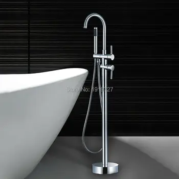 Bathroom Luxury Brass Mixer Chrome Standing Faucet With Hand Shower Floor Mount Bathtub Tap
