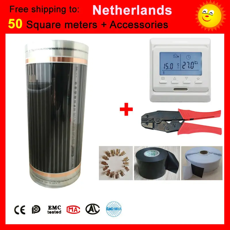 Netherlands 50 Square meter electric Heating film With accessories, AC220V+-10V far underfloor heating film