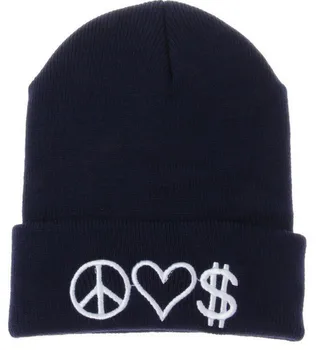 Gorro Masculino Feminino Inverno Peace Love Money Hip-hop Cap Knitting Hat Women Winter Hat Man Beanies Novelty Hat