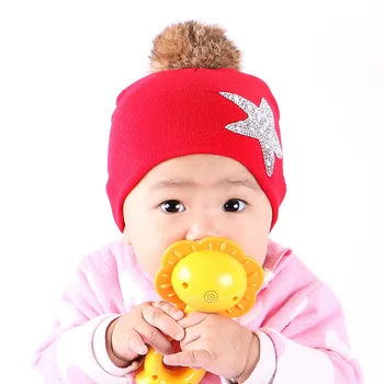 Promotion girl boy baby brand beanie hat children luxury winter hats cap custom rhinestone star design gorros skullies