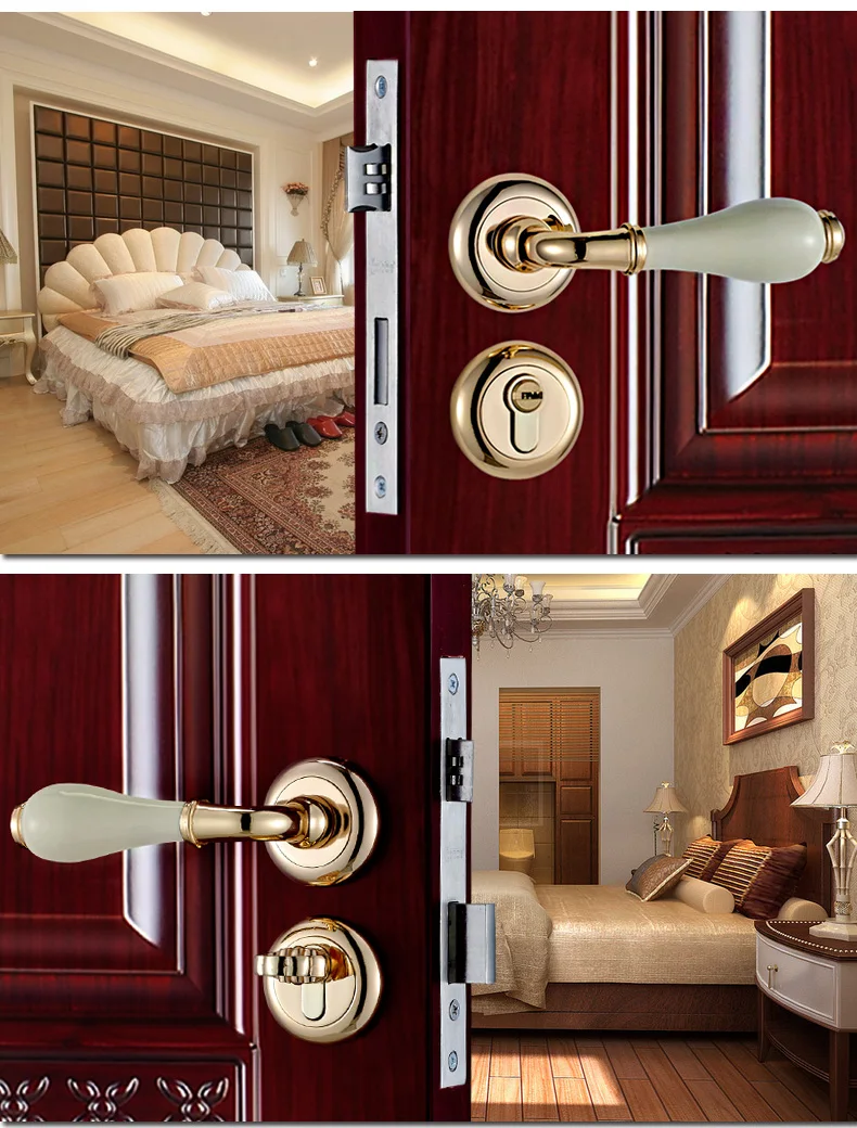 Wholesale European Classical locks With keys Bedroom door locks With handles Wooden door lock Golden door knobs