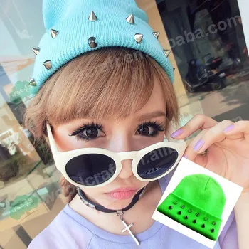 NEW Rivet beanies Neon Candy men women fluorescence winter knitted hat colorful cap 18 colors