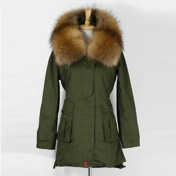 2016 Winter Parkas For Women Winter Jackets and Coats Real Large Raccoon Fur Collar Female Parka Padded Lining Army Green #F008