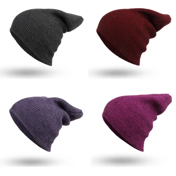 Purple Red Fine Stripes Knitting Warm Soft Knitted Hats Winter Autumn For Women/Men