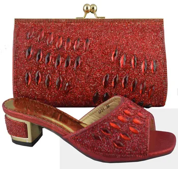 GF31shoes and bag series African party shoe and bag set red PU leather made and with shining stones for red color.