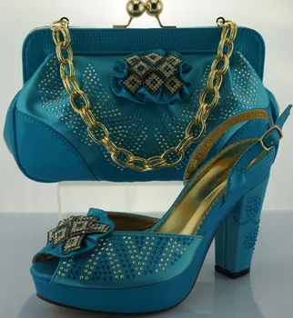 ME0073 shoes and bag series 2016 New Italian matching shoes with bags set fashion Blue African shoe and bag set for party!!