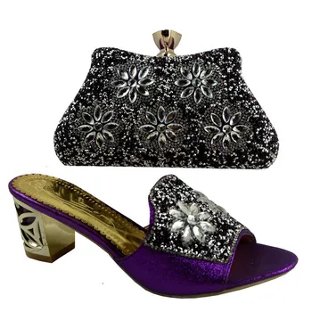 2017 Italian Shoe And Bag Set,PU Cotton Fabric African Shoe With Bags Purple Colors Italian Shoe With Matching Bag 9522-37