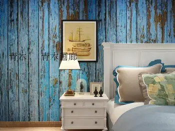 Custom 3D blue wood wallpaper study living room entrance corridor sofa background mural wallpaper