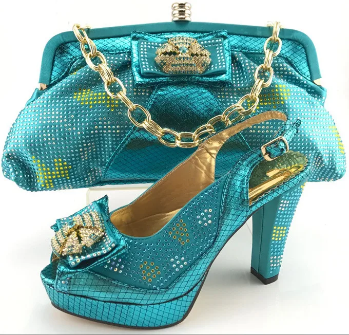 Fashion Italian Design Shoes With Matching Bags Sets With Stones High Heels African Shoes And Bag Sets For Wedding ME6609