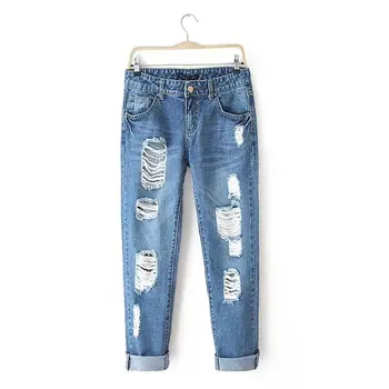 Fashion Hole Denim Trousers Retro Denim Haroun Pants Female Loose Jeans