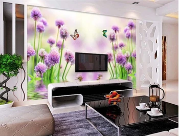 3D wallpaper custom mural non-woven wall paper Purple flower reflection TV setting wall painting photo wallpaper for walls 3d