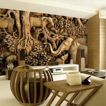 Thailand style elephant wallpaper Dance Yoga theme restaurant hotel 3D retro living room bedroom large mural