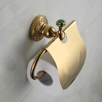 Bathroom accessories golden brass paper holder with stone coper paper shelf rack toilet roll holder wall paper hanger