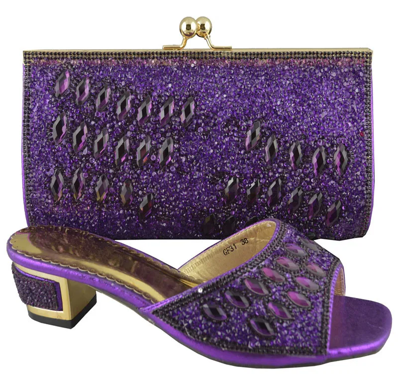 Purple GF31 Excellent Style African shoes and bag high heel for wedding and party by DHL.