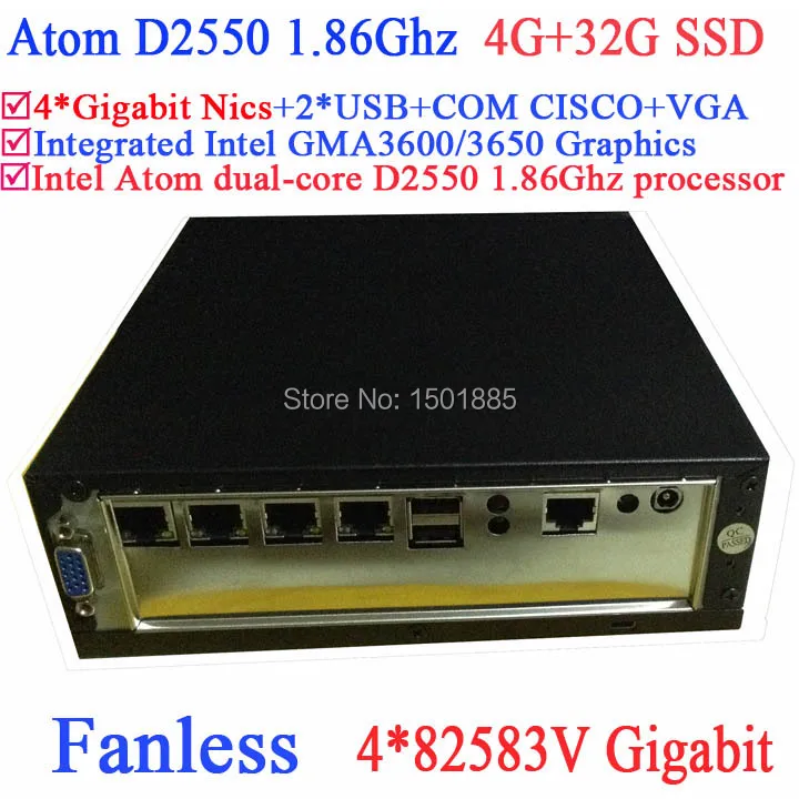Educational Router Desktop Fanless Firewall Server with 4 * 82583V Gigabit Ethernet