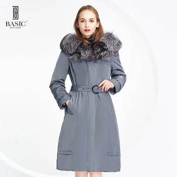 BASIC EDITIONS Winter Slim Long Parka Padding Polyester Fox Fur jackets With Belt Cotton Coat Women 12W-30