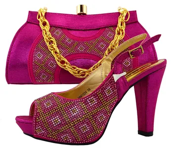 Fuchsia Color African Shoe And Bag Set For Party In Women African Wedding Shoe And Bag Sets Summer Fashion MM1024