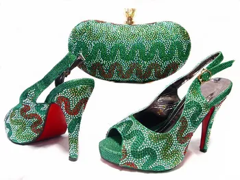 Charming African Women Shoe And Bags With Stones Decoration Top Quality Fashion Italian Matching Pumps Shoes And Bags Size 38-42