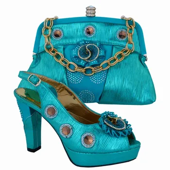 2016 African Shoes And Matching Bag Set Women Sandal Italian Wedding Shoes And Bags To Matching CP63006 Turkey Blue