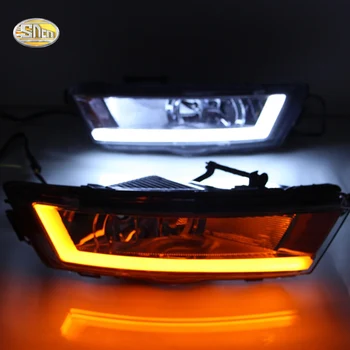 SNCN Led daytime running lights for Skoda Rapid DRL Fog lamp shell Daylight with Yellow Turn signal lamp