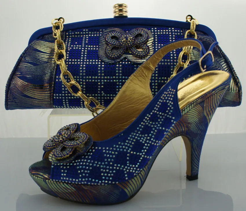 ME0086 Royal Blue for Italian matching shoes and bags set,party shoe and bag set with stones design for party dress in ME0086.