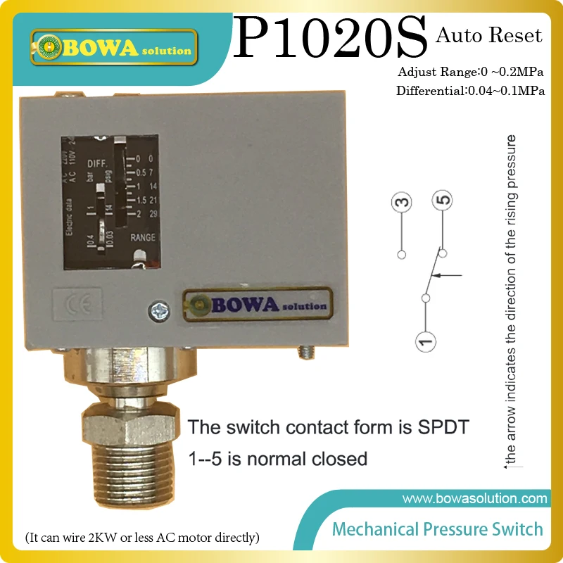 0~0.2MPa adjustable pressure controls have fast working SPDT(single pole double throw) switch controlling the low pressure