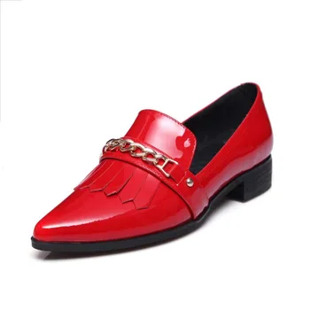2017 Fashion Genuine Leather Retro British Style Solid Low Heels Pointed Toe Handmade Tassel Metal Buckle Women Lazy Shoes 02