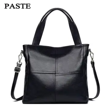 2016 New Winter Cowhide Genuine Leather Handbag Stitching Style Shoulder Tote Bag Luxury Women Messegner Bags Real Leather PT19