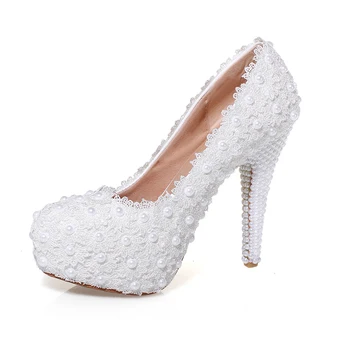 New fashion women wedding shoes high heels Mary Janes Beading Slip-On pumps Round Toe Party Spring/Autumn Pigskin Elegant pumps