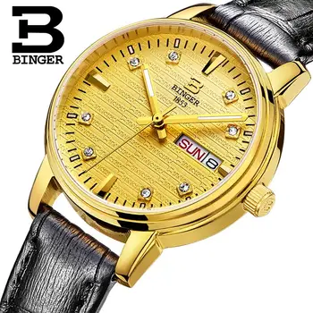 Switzerland Binger Women's watches fashion luxury watch ultrathin quartz glow clock leather strap Wristwatches B3036G-5