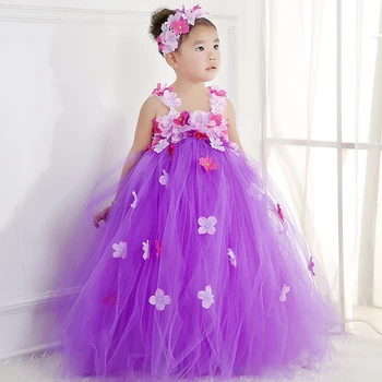 Girls Princess Flower Dresses Floral Ankle-Length 3 Colors Girl Kids Tutu Dress Ball Gown Vestidos For Wedding/Birthday Party
