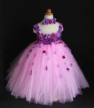 Girls Princess Flower Dresses Floral Ankle-Length 3 Colors Girl Kids Tutu Dress Ball Gown Vestidos For Wedding/Birthday Party