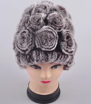 Rex rabbit hair fur hat female 2017 winter women's stripe decorative pattern thermal rabbit fur hat