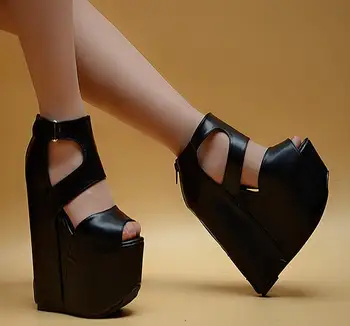 MANMITU6- European vogue summer heels women wedges sandals fashion sexy cut-outs platform shoes trifles silver 17cm