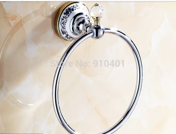 Wholesale And Retail Promotion Crystal Ceramic Style Chrome Brass Wall Mount Round Towel Ring Hanger Towel Bar