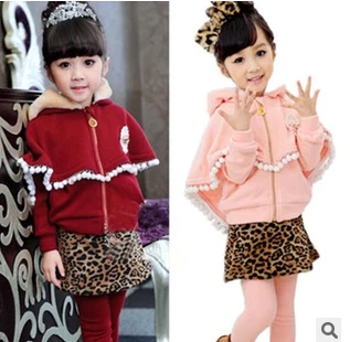 Children Korean velvet cloak suit jacket culottes suit 2-7 year-old girl models thick winter coat cape + thick culottes