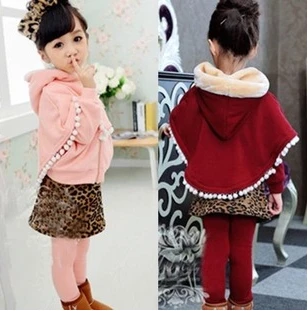 Children Korean velvet cloak suit jacket culottes suit 2-7 year-old girl models thick winter coat cape + thick culottes