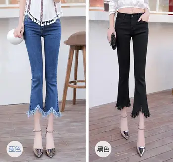 AS48 Summer New Plus Size Wide Leg Tassel Jeans Women Vintage High Waist Irregular edges Tassels Jeans