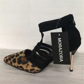 MORAZORA 2017 new brand fashion woman shoes pointed toe high heels (9cm)women pumps Leopard thin heels party wedding shoes woman