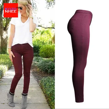 Thin candy Colour stretching Skinny High Waist Jeans Women Elastic Push Up Pencil Jeans Trousers For Women Jeans For Girls
