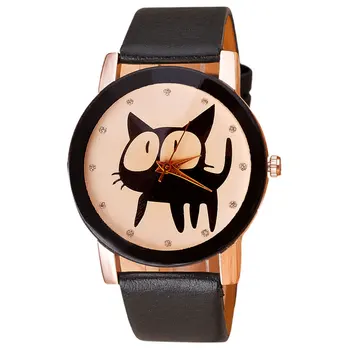 Relogio Feminino 2017 Fashion Cute Cat Dial Watch Women Faux Leather Analog Quartz Wristwatch Womens Crystal Clock Watches Reloj