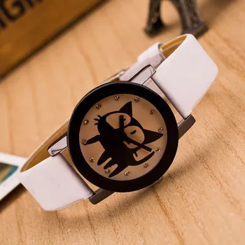 Relogio Feminino 2017 Fashion Cute Cat Dial Watch Women Faux Leather Analog Quartz Wristwatch Womens Crystal Clock Watches Reloj