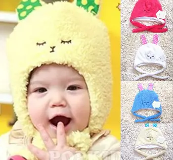 2016 Cute Rabbit Design Baby Caps Girls Thinken Stuffed Beanie Kids Winter Hat Double Layer Caps Infants Warmers HT52002+45