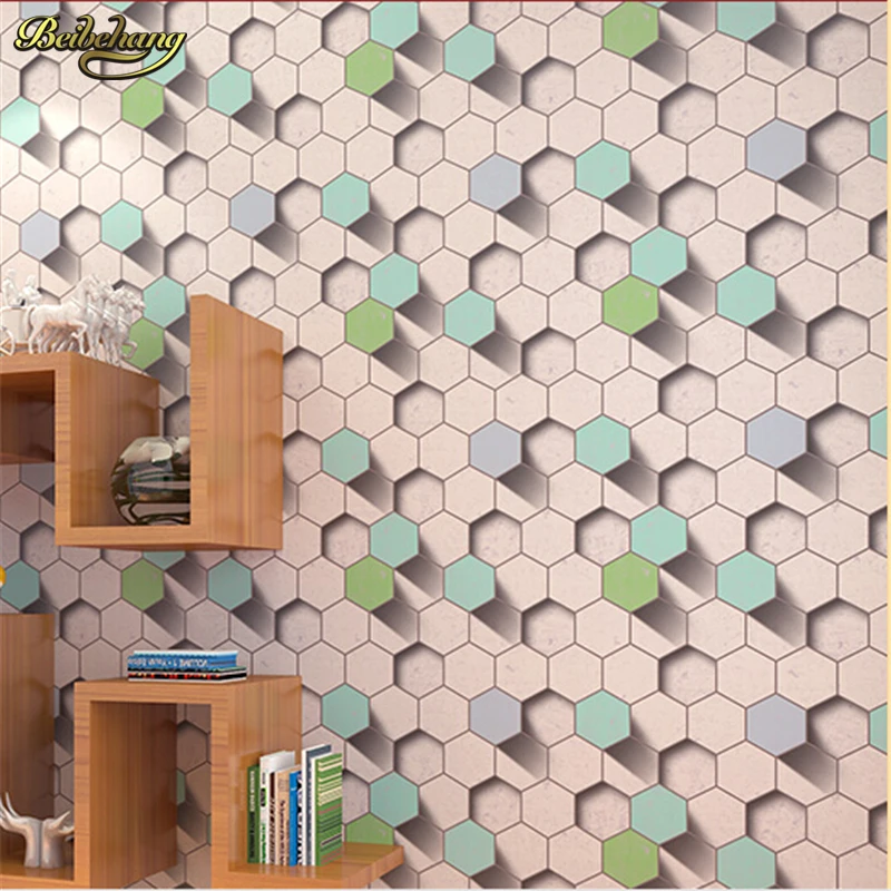 Beibehang Holographic three-dimensional hexagonal environmental non-woven wallpaper 3d stereoscopic wallpaper papel de parede