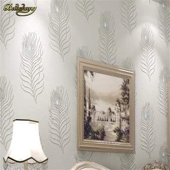 Beibehang 3D Diamond For Bedroom Background Wall paper Wall World Peacock Blue Feathers Wallpaper Embroidery