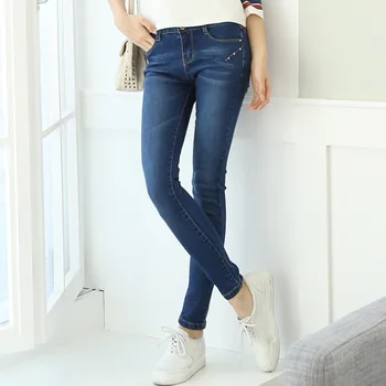 In the spring of 2016 New South Korea shot mode only jeans female students show thin elastic pencil pants pants