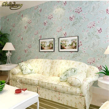 Beibehang papel de parede French green pure paper pastoral cozy living room with a large flower bed bedroom wallpaper background