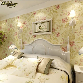 Beibehang papel de parede French green pure paper pastoral cozy living room with a large flower bed bedroom wallpaper background