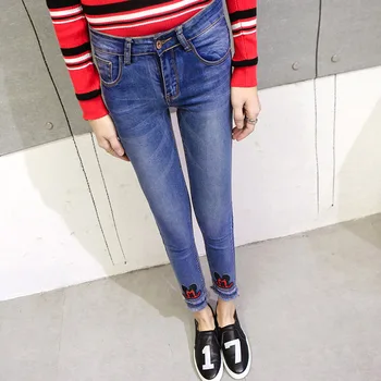 The new spring and summer 2016 skinny jeans stretch tight Korean female student pencil pants nine slim denim